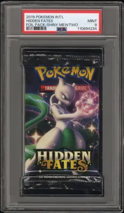 2019 Pokemon INT'L Hidden Fates Foil Booster Pack Mewtwo Art PSA 9 Mint - Image 1