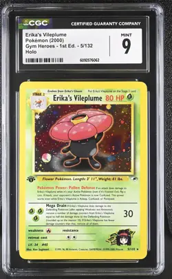 CGC 9 MINT Erika's Vileplume Gym Heroes 1st Edition 5/132 Holo Pokemon Card - Image 1