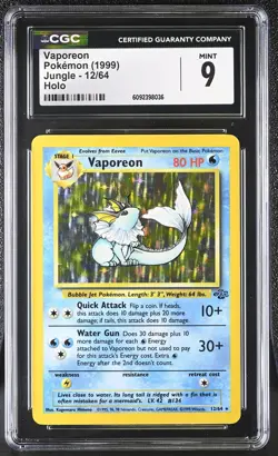 CGC 9 MINT Vaporeon 1999 Jungle 12/64 Holo Pokemon Card - Image 1