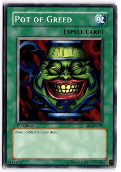 Yugioh TCG Pot of Greed SD3-EN019 Blaze of Destruction 1st Edition Moderate Play - Image 1