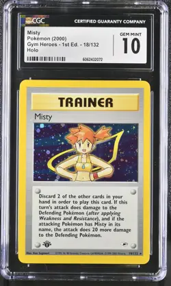 CGC 10 GEM MINT Misty Gym Heroes 1st Edition 18/132 Holo Pokemon Card - Image 1