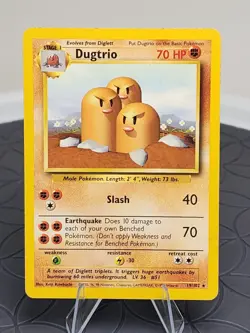 Dugtrio Pokemon Card Vintage Base Set Rare Trading Card Near MINT - Image 1