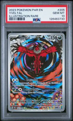2023 POKEMON PAR EN-PARADOX RIFT ILLUSTRATION RARE #205 YVELTAL PSA 10 - Image 1