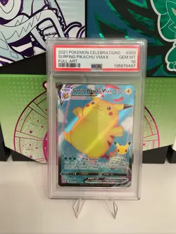 2021 POKEMON CELEBRATIONS #009 FULL ART/SURFING PIKACHU VMAX PSA 10 - Image 1