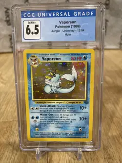 Vaporeon Holo Rare Vintage Pokemon Card Jungle Set 12/64 Graded CGC 6.5 Ex/NM+ - Image 1