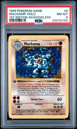 1999 Pokemon Machamp 1st Edition Shadowless Holo Card #8/102 PSA NEW CERT - Image 2
