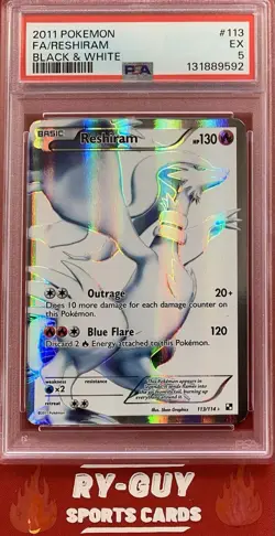 2011 POKEMON BLACK & WHITE FULL ART RESHIRAM #113 PSA 5 - Image 1