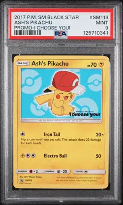 2017 Pokemon Sm Black Star Promo #SM113 Ash'S Pikachu PSA 9 - Image 1
