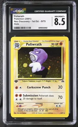 CGC 8.5 Poliwrath 9/75 Holo 1st Edition Neo Discovery Pokemon Card - Image 1