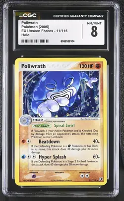 CGC 8 Poliwrath 2005 EX Unseen Forces 11/115 Holo Pokemon Card - Image 1