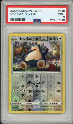 2020 Pokemon Sword & Shield Base Set Snorlax Reverse Foil Holo #140 PSA 9 - Image 1