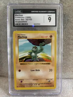 Pokemon English Machop 52/102 1999 Base Set (Shadowless) Common CGC 9 Mint - Image 1