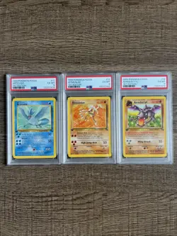 1999 Pokemon Fossil 1st Edition PSA 6 Lot - Articuno, Hitmonlee & Aerodactyl - Image 1