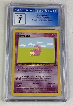 1999 Pokemon Fossil Set 1st Edition Slowpoke Card #55/62 CGC 7 Near Mint - Image 1
