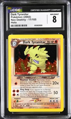CGC 8 Dark Tyranitar Neo Destiny 11/105 Holo SWIRL Pokemon Card NM/MINT psa - Image 1