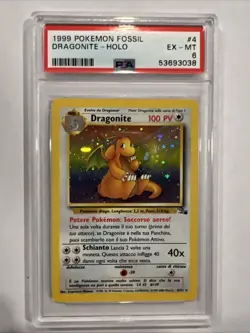 1999 POKEMON FOSSIL #4 DRAGONITE-HOLO PSA 6 - Image 1