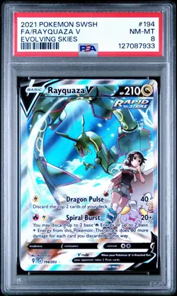 2021 POKEMON SWORD & SHIELD EVOLVING SKIES #194 FULL ART/RAYQUAZA V PSA 8 - Image 1