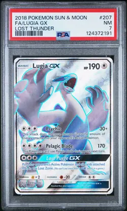 2018 POKEMON SUN & MOON LOST THUNDER #207 FULL ART/LUGIA GX PSA 7 - Image 1