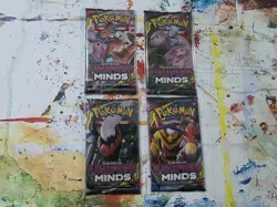 Pokemon TCG Unified Minds Booster Packs x4 - Complete Art Set w/ Sleeves - Image 1