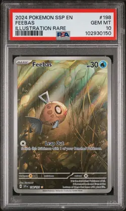 PSA 10 Gem Mint Feebas 198 Surging Sparks Illustration Rare Holo Pokemon 2024 - Image 1