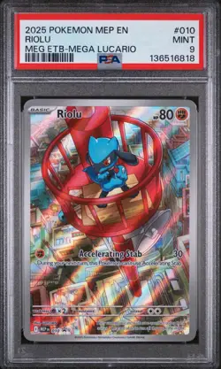 2025 POKEMON MEP EN-ME BLACK STAR PROMO 010 RIOLU MEGA EVOLUTION PSA9 - Image 1