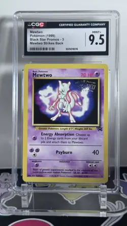 CGC 9.5 MINT+ Mewtwo # 3 WB Movie WOTC Black Star PROMO Pokemon Card - Image 1