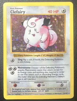 1999 Pokemon TCG Clefairy 5/102 Base Set Holo Rare Card Vintage WOTC MP - Image 2
