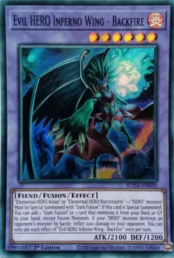 SUDA-EN032 EVIL HERO INFERNO WING - BACKFIRE SUPER RARE 1ST EDITION YuGiOh CARD - Image 1