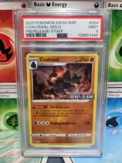 PSA 9 STAFF 2020 Pokemon Swsh Black Star Promo 024 Coalossal Holo Prerelease - Image 1