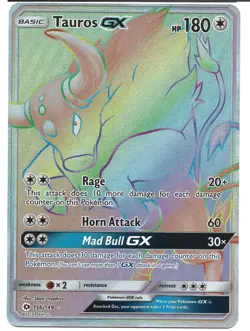 Pokemon Tauros GX Secret Rare 156/149 SM Base Set Rainbow - Image 1