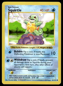 Pokemon TCG Base Set (Shadowless) #063/102 Squirtle LP+ - Image 1