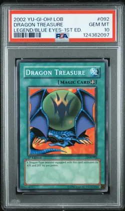 2002 YU-GI-OH! LOB-LEGEND OF BLUE EYES WHITE DRAGON #092 DRAGON TREASURE PSA 10 - Image 1
