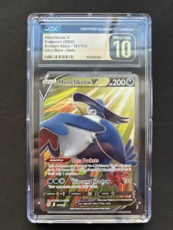 CGC 10 Pristine 2022 Pokemon Honchkrow V Brilliant Stars 161/172 Card (RARE) - Image 1