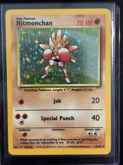 Pokemon TCG Hitmonchan Base Set Holo Unlimited Rare Card 7/102 - Image 1