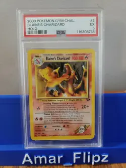 2000 Pokemon Blaine's Charizard Gym Challenge 2/132 Holo Rare PSA 5 Ex - Image 1