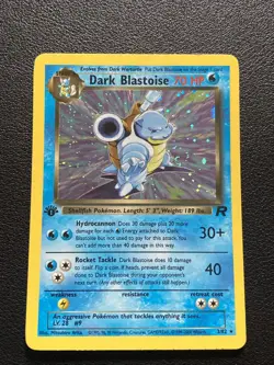 1st Edition Dark Blastoise 3/82 Team Rocket Holo Rare Pokemon Card TCG Swirl MP - Image 1