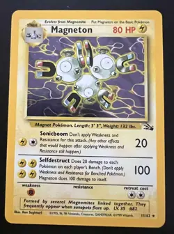 POKEMON FOSSIL MAGNETON HOLO 11/62 CARD LP - Image 1