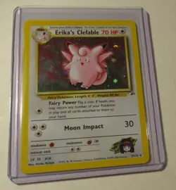 Pokemon TCG Gym Heroes Erika's Clefable 3/132 Holo Card 2000 Played RARE - Image 1