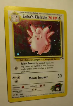 Pokemon TCG Gym Heroes Erika's Clefable 3/132 Holo Card 2000 Played RARE - Image 2