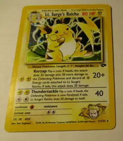 Pokemon TCG Gym Challenge Lt. Surge's Raichu 11/132 Holo Card 2000 Played - Image 2