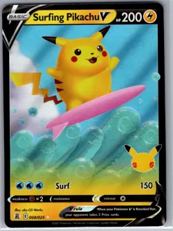 Surfing Pikachu V 008/025 Celebrations - Pokemon Card - NM - Image 1