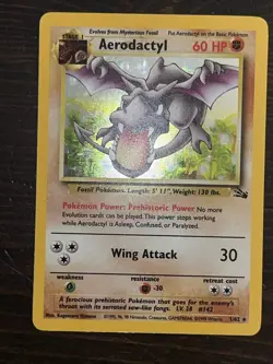Pokemon TCG Aerodactyl Fossil 1 Holo Card 1 /62 Unlimited Original (1995, 96,98) - Image 1