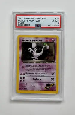 Pokemon TCG Rocket's Mewtwo 2000 Gym Challenge Holo Card 14/132 PSA 6 EX-MT - Image 1
