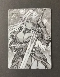 Magic MTG Altered Painted Forest Monochrome Elf Anime Girl by white_alters - Image 1