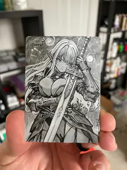Magic MTG Altered Painted Forest Monochrome Elf Anime Girl by white_alters - Image 3