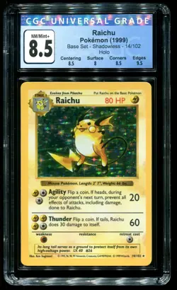 CGC 8.5 Raichu Shadowless Holo Rare Base Set 1999 Pokemon Card #14 - Image 1