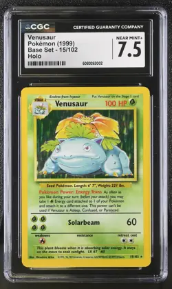 CGC 7.5 Venusaur 1999 Base Set 15/102 Holo Pokemon Card - Image 1