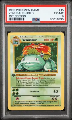 Pokemon Venusaur 1st Edition 15/102 Shadowless Base Set PSA 6 - Image 1