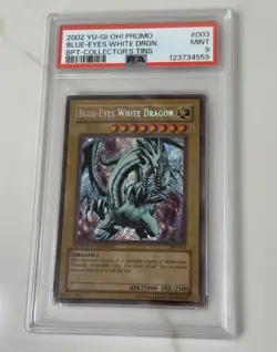 2002 Yu-Gi-Oh Collector's Tins BLUE-EYES WHITE DRAGON BPT-003 Secret Rare PSA 9 - Image 1