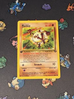 Pokemon Cards Mankey 55/64 Jungle FIRST EDITION WOTC - (NM-) - Image 1
